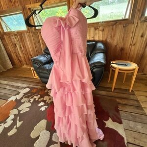 Sherri Hill Pink Strapless Ruffle Gown